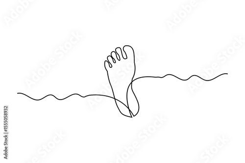 Single line sketch of a human foot sole isolated outline in minimalist style
