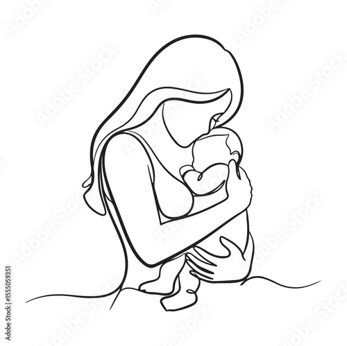 Mother and baby in a continuous one line drawing, minimalist vector art. AI generator