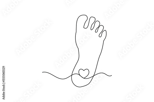 Single line sketch of a human foot sole isolated outline in minimalist style
