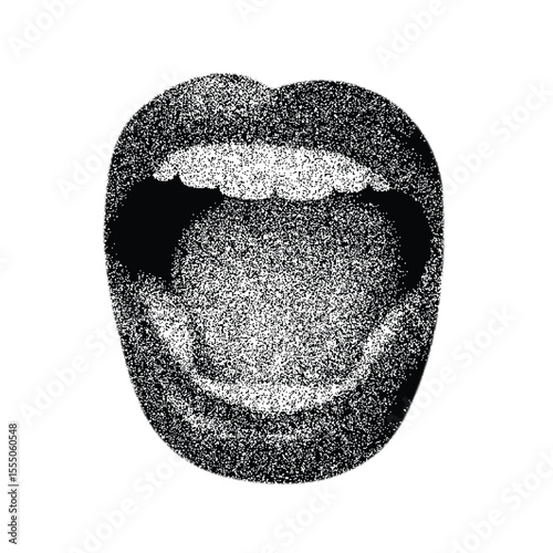 shouting mouth y2k stipple art, stippled halftone stipple Retro  texture with grunge and punk rock aesthetics. nostalgic and gothic-themed design