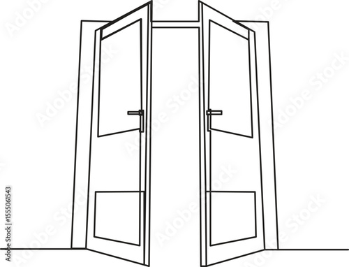 A closed door, drawn in minimalist lines, signifies 'Doorway to Potential', conveying the notions of entrance, exit, Vector Illustration