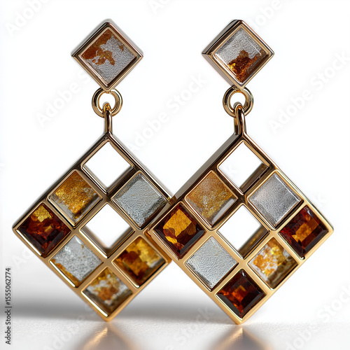 Elegant geometric earrings with amber and silver embellishments  