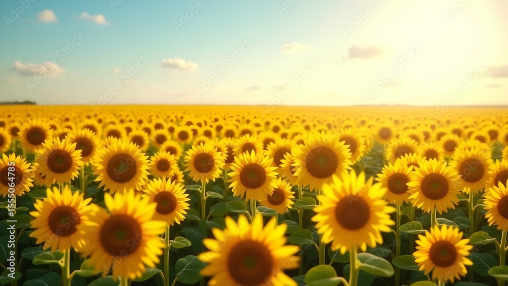 Obraz premium Expansive Sunflower Field Under a Clear Blue Sky