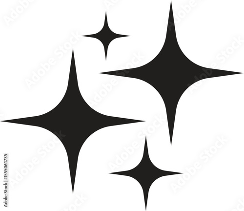 Abstract Four Point Sparkle – Flat Black Star Symbol