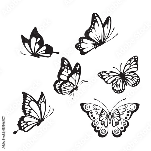 Collection of nine unique butterfly illustrations isolated on white background isolated on transparent background