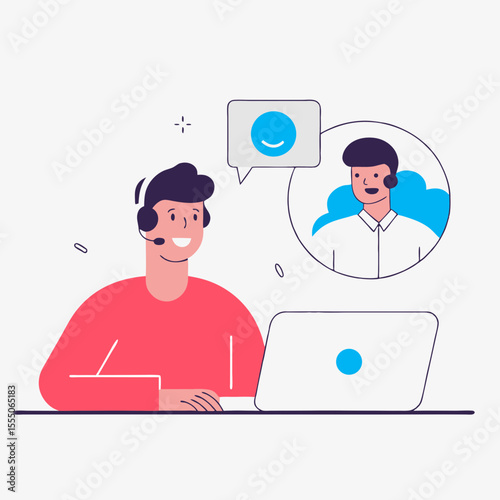 Online Customer Service Agent with Headset and Video Call