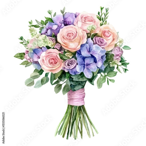 Wedding Bouquet, watercolor painting vector, isolated on a white background.