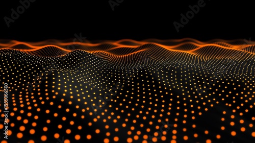 Abstract digital landscape of orange and gold dots on black background
