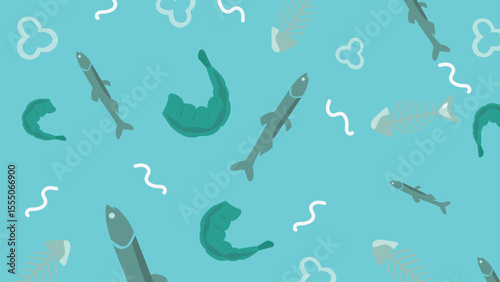 Blue Fish and Shell Background