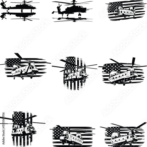 Army Apache helicopter Silhouette SVG Bundle, Chinook Helicopter Svg
