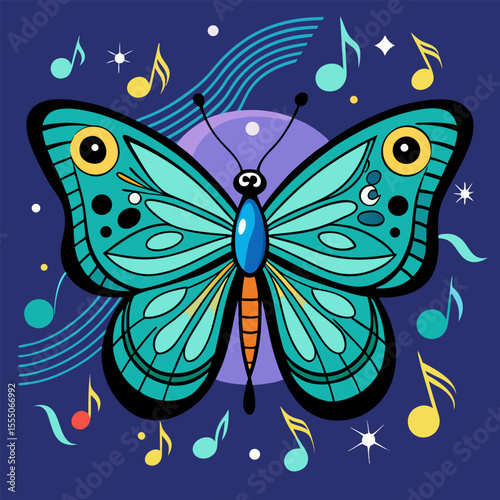 Butterfly with musical notes around