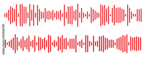 Red sound wave icon. Red Podcast soundwave line of voice. Record music player in red colour. Mobile talk track. Red Sound waves for voice message. Audio wave icon.Waves of the equalizer. 