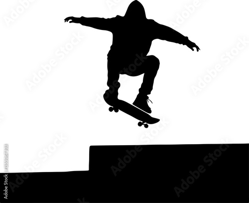 silhouette of a skateboarder jumping