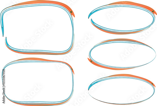 light blue orange decorative abstract outline frames set