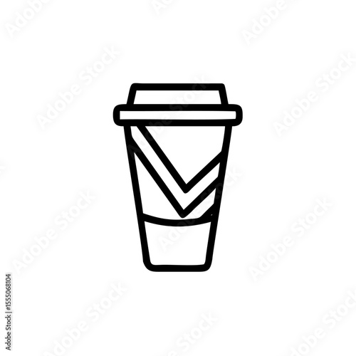 Line art coffee cup with lid chevron design on background togo beverage