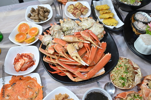 Korean seafood food. Korean steamed kingcrab