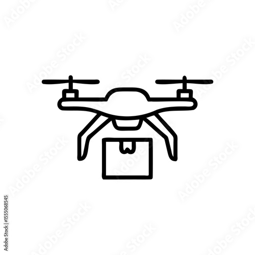 Outline of a drone carrying a package on a background delivery quadcopter