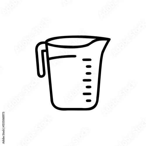 Outline of a measuring cup with handle volume markings on background kitchen cooking
