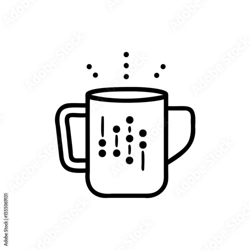 Handdrawn mug with steam Braille symbols on background beverage drink
