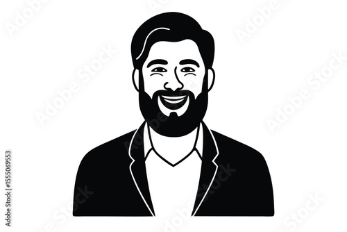 friendly bearded man in line art style smiling hap silhouette vector