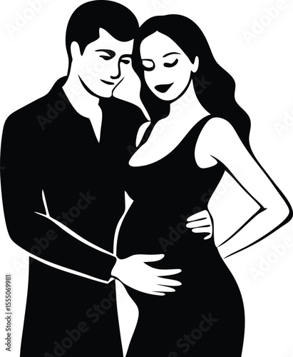 happy expectant couple illustration