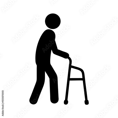 Man with walker black silhouette icon

