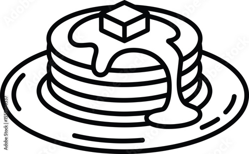 Pancake Stack with Butter and Syrup a Delicious Breakfast Treat in a Minimalist Line Art Style Perfect for