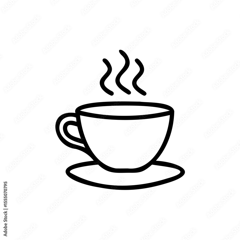 Line art of a steaming coffee cup on a saucer with steam rising upwards vector Line art of a steaming coffee cup on a saucer with steam rising upwards vector