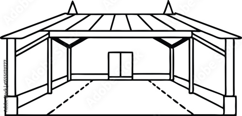 open roof courtyard line art