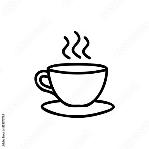 Line art of a steaming coffee cup on a saucer with steam rising upwards vector
