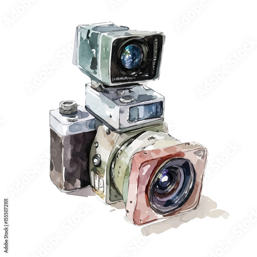 Wearable Cameras, watercolor drawing vector, isolated on a white background.
