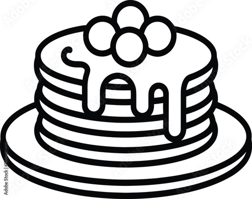 Minimalist Line Art Illustration of Pancakes Stacked on a Plate with Syrup and Berries Perfect for Breakfast or