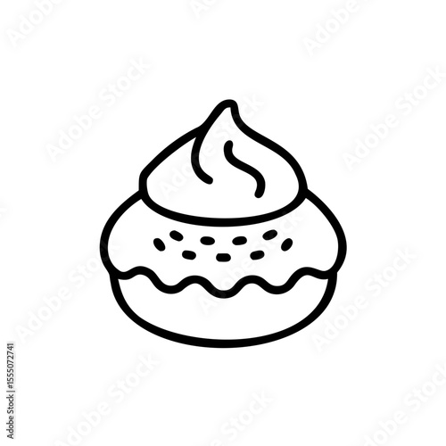 Handdrawn of a pastry with cream topping decorative dots on dessert food