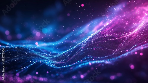 Abstract digital wave, vibrant particles.  Dynamic flow of color particles