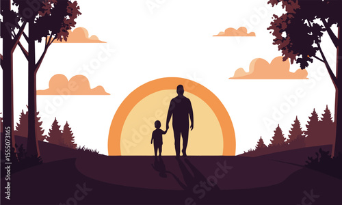 Father and child silhouette with sunset background, ideal for prints, social media content, or Father's Day visuals