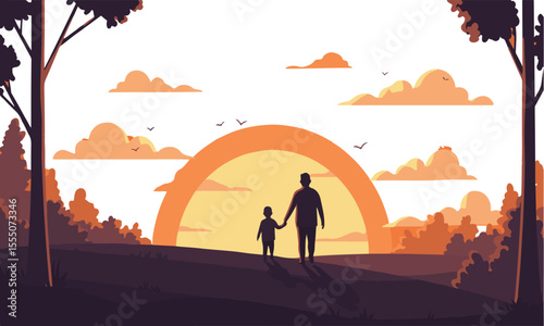 Father and child silhouette with sunset background, ideal for prints, social media content, or Father's Day visuals