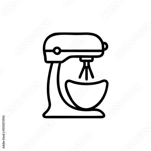 Line art of a stand mixer with a bowl whisk on background kitchen appliance