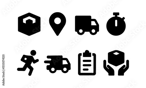 Black silhouette icons representing delivery and logistics services
