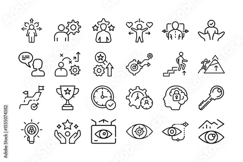 Set of Business and Personal Development Outline Icons on White