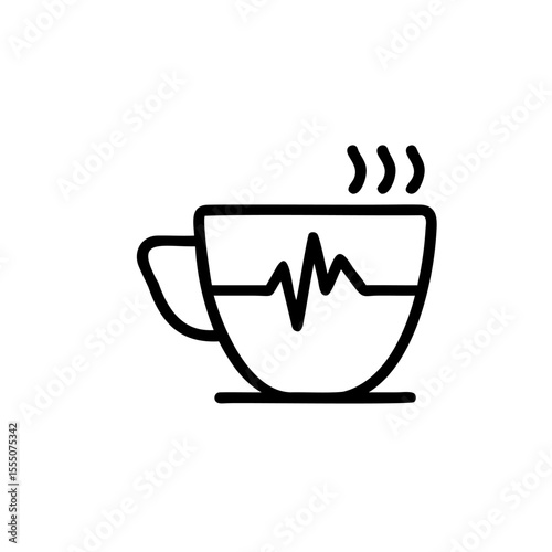 Cup icon with steam heartbeat line inside on background coffee drink