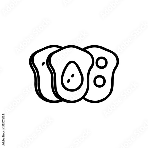 Outline of three fried eggs with yolks egg whites on a background breakfast food