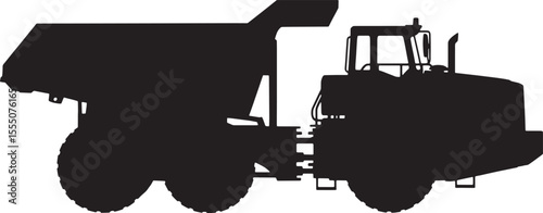 Articulated Hauler Flat Black Silhouette with Pivot Joint and Tires, Construction Vehicle, Hauling Vehicles Vector Illustration