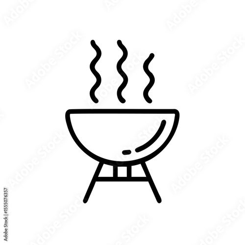 Line art of a barbecue grill with three curved smoke plumes on background cooking