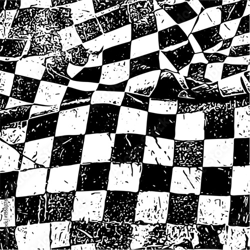 Worn vintage racing checkerboard, distressed black and white texture