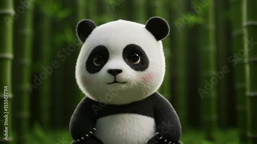 Adorable Panda Cub Looking Directly at Camera in Bamboo Forest