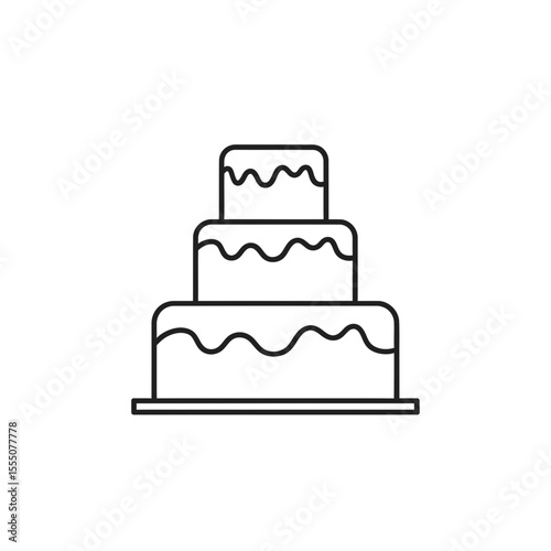 Three-tier wedding cake icon in simple line art design  