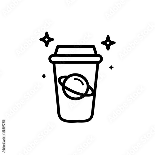Of a coffee cup with a planet design starbursts drink beverage