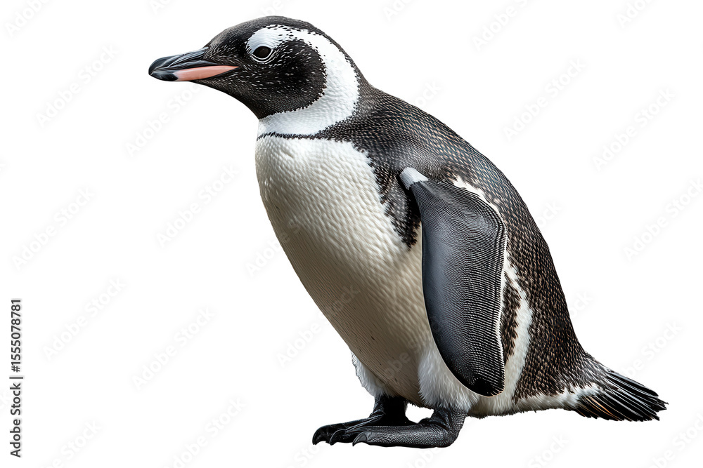 Fototapeta premium Penguin standing on a transparent background displaying its unique black and white feathers and distinct shape while looking directly at the viewer