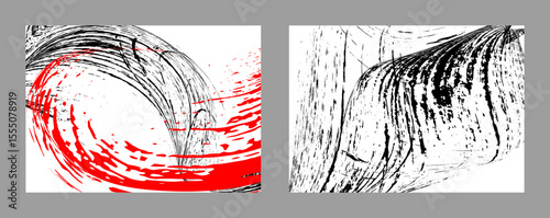 Strokes of black and red paint on a white background. Set of two templates. Graffiti element. Design template for the design of banners, posters, booklets, covers, magazines. EPS 10