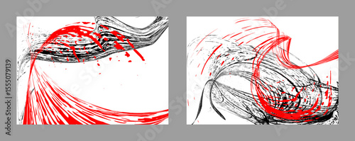 Strokes of black and red paint on a white background. Set of two templates. Graffiti element. Design template for the design of banners, posters, booklets, covers, magazines. EPS 10